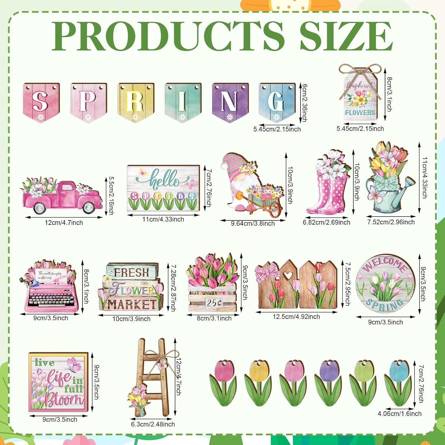 Hello Spring Tiered Tray Decor 35PCS Flower Gnome Wooden Farmhouse Signs - Image 2