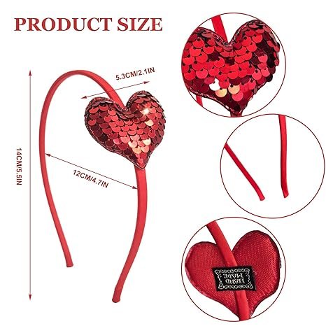 3 Pack Valentine’s Day Headbands – Glitter Heart Sequin Hair Accessories for Women - Image 4