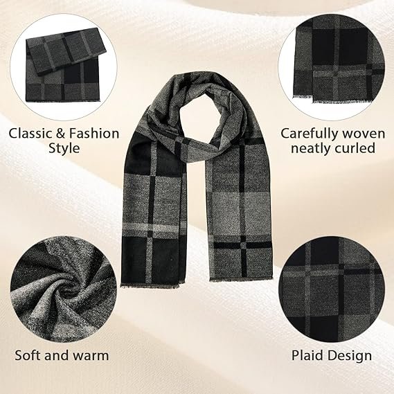 Men’s Plaid Winter Scarf Long Soft Classic Tassel - Image 2