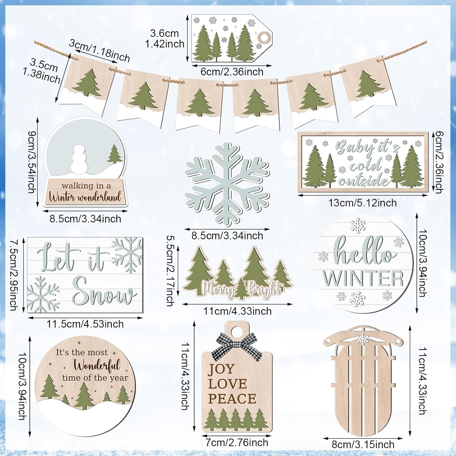 Rustic Winter Tiered Tray Decor Set Snowman Snowflake Wooden Table Signs - Image 3