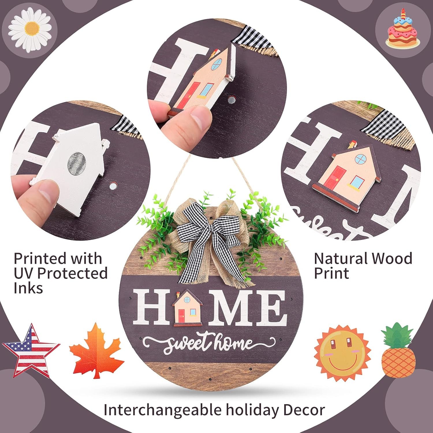 Interchangeable Welcome Sign Front Door Farmhouse Rustic Wooden LED Decor - Image 3