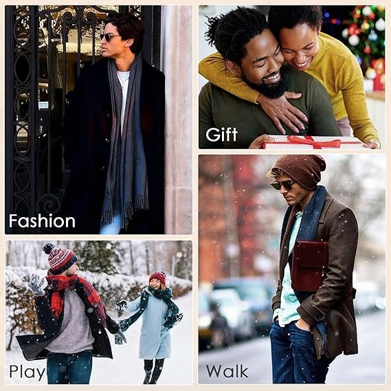 Men’s Plaid Winter Scarf Long Soft Classic Tassel - Image 3