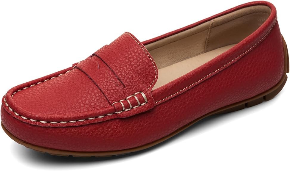 Women’s Leather Penny Loafers Slip-On Comfortable Work Flats - Image 2