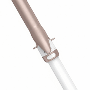 Elegant white and rose gold ceramic curler creates classic curls for all lengths.