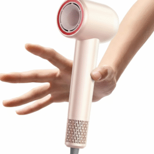 Fast-drying, high-speed ionic travel hair dryer with multiple settings in gold blush.