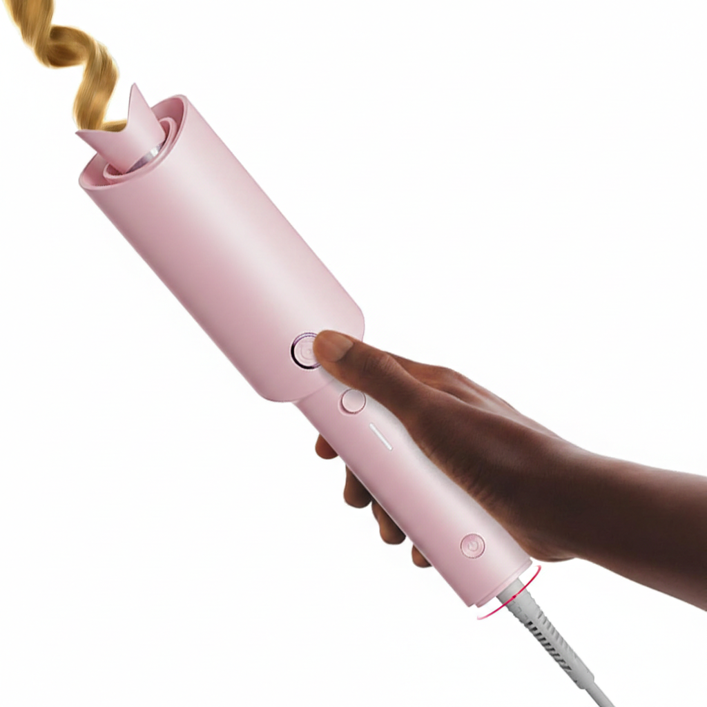 Ionic 1" Rotating Curler: Pro beach waves, travel-ready and lightweight.(PINK)
