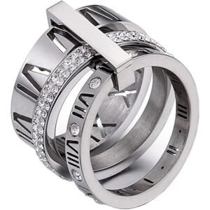 Stainless Steel Zirconia Roman Numeral 3in1 Ring