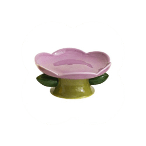 Flower-Shaped Ceramic Elevated Cat Feeding Bowl